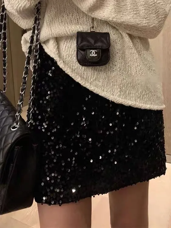 【蜜爷家】法式小香风亮片短裙8221#