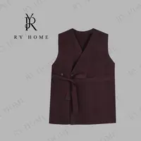 【容雨RYHOME】羊毛醋酸混纺V领斜襟中长款马甲253MJ1606