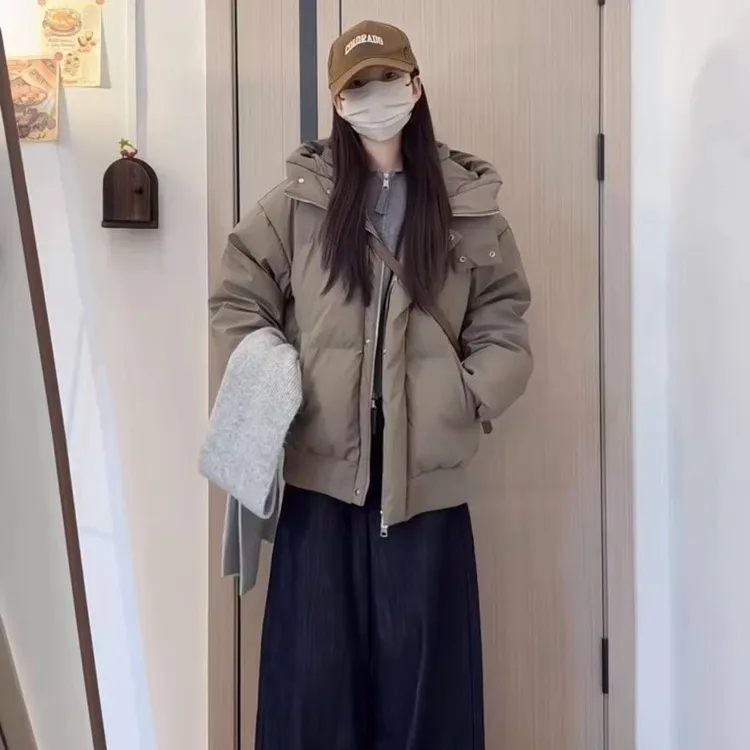 韩系时尚短款面包服棉衣女款冬季设计感加厚保暖棉衣棉服连帽外套