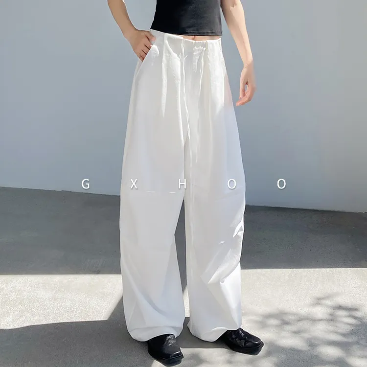 GXHOO美式皱设计感休闲裤阔腿裤女春秋宽松长裤高腰拖地抖抖裤