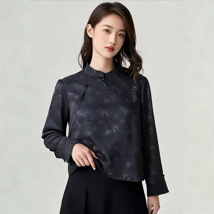 贵夫人53-长袖印染常规款薄款复古提花上衣重工时尚ins黑色气质