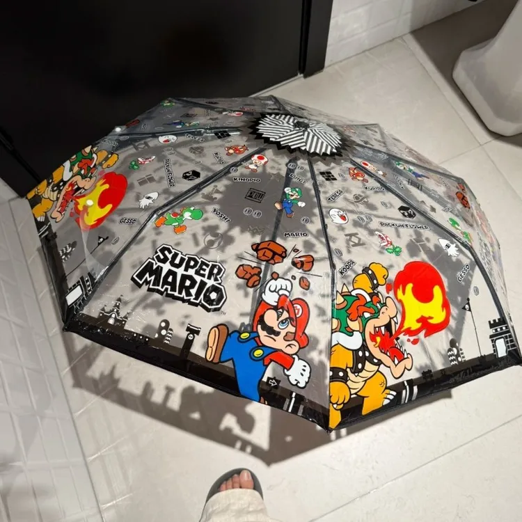 卡通马里奥透明雨伞手动自动三折直柄伞便携折叠超级玛丽周边雨伞