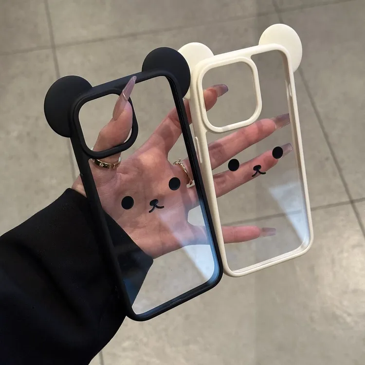 适用呆萌表情苹果16Promax米奇耳朵手机壳15/14卡通13/12可爱11