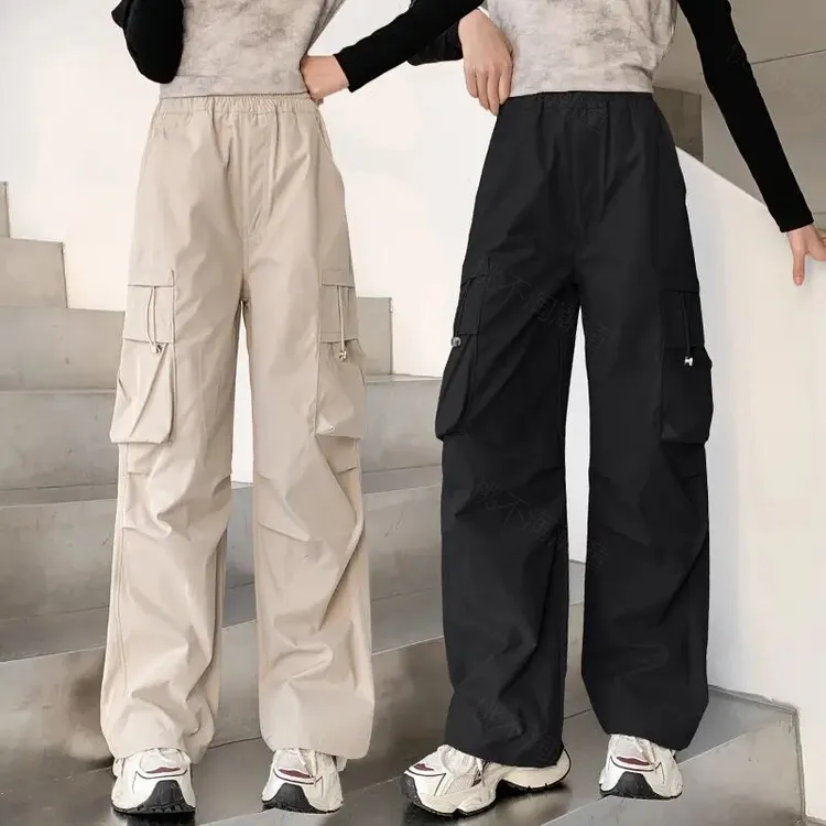 女童裤子夏季薄款2025新款儿童美式复古工装裤大童女孩高腰直筒裤