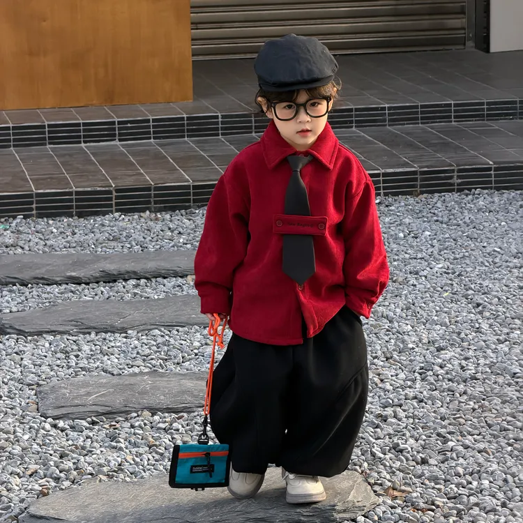 男童新年喜庆加绒年服衬衫儿童中小童宝宝国风新中式拜年服两件套