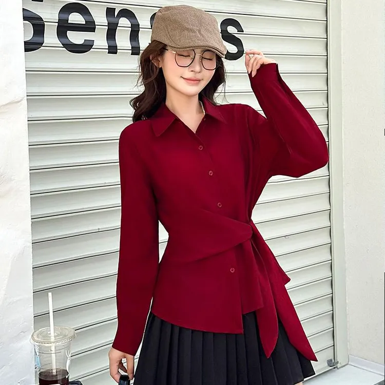 时尚韩版不规则设计感收腰显瘦长袖衬衫女早秋新款气质高级感衬衫