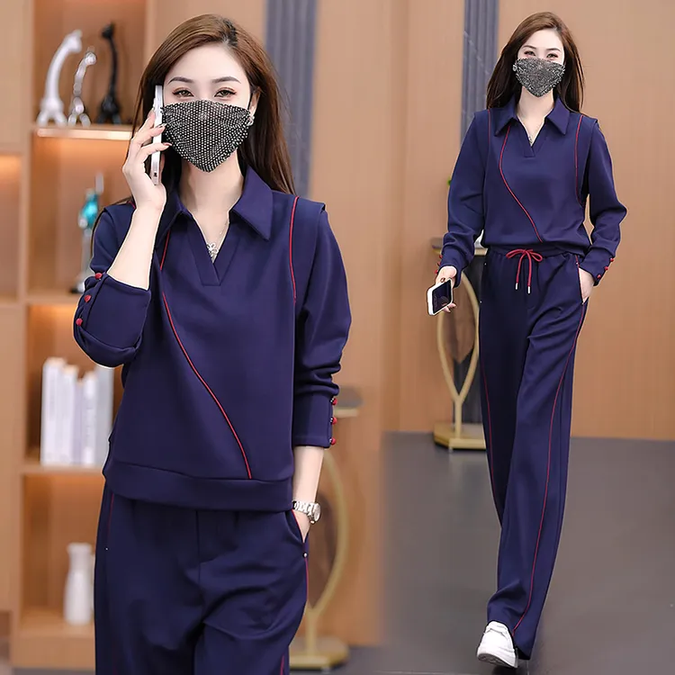 （48小时发货）时尚百搭减龄气质两件套春季新款卫衣阔腿裤显瘦套装