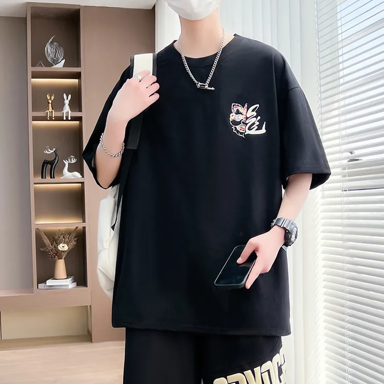 夏季新款潮牌圆领宽松韩版上衣体恤潮流帅气薄款男士韩版修身半袖
