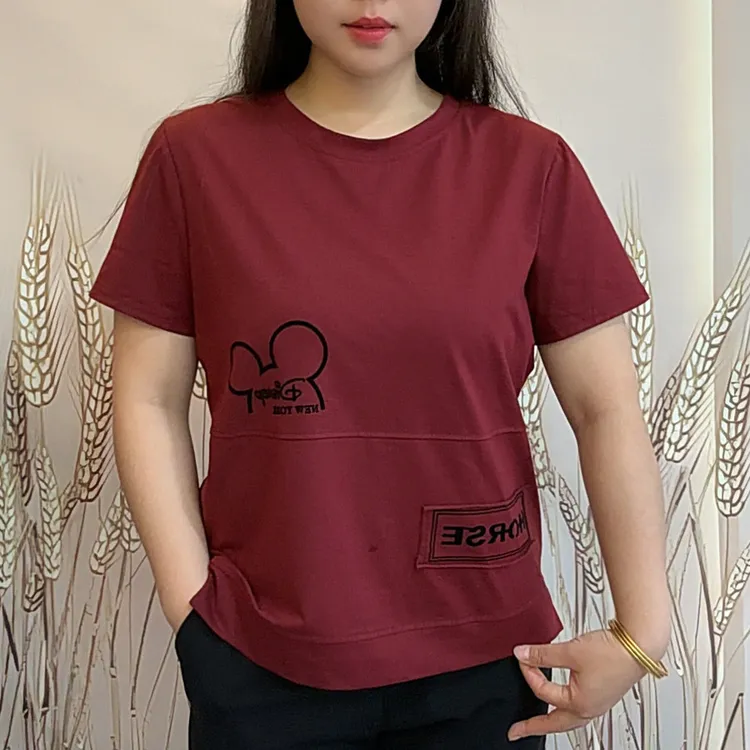 2025夏季新款妈妈休闲百搭圆领T恤大码宽松遮肉印花短袖时尚显瘦