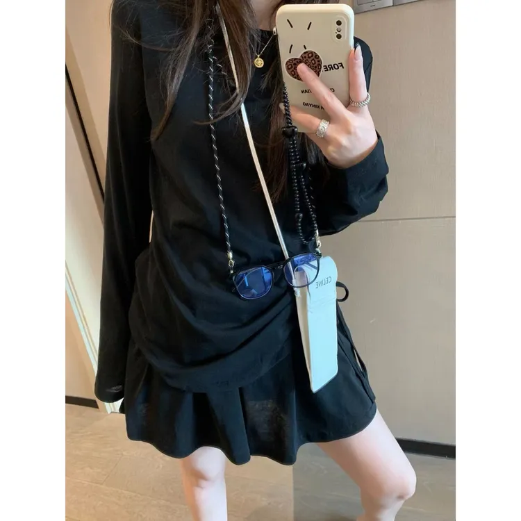 SP 露背长袖短裙套装女夏季垂感舒适凉感两件套套装莱赛尔