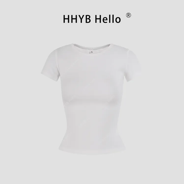 HHYB Hello简约纯色修身小圆领正肩短袖T恤 250017