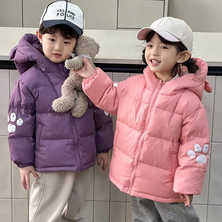 女卡通动漫冬装上衣小童厚款洋气女宝男女秋冬连帽绒羽服宝宝外套