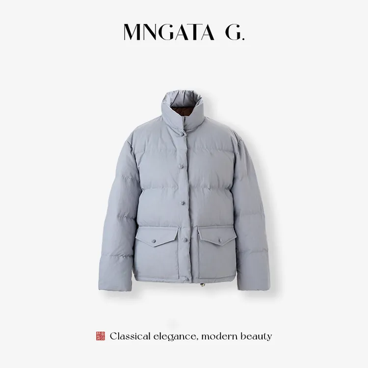 MNGATA G.宫小妍 雾霾蓝中式鹅绒 立领加厚百搭秋冬外套5102453