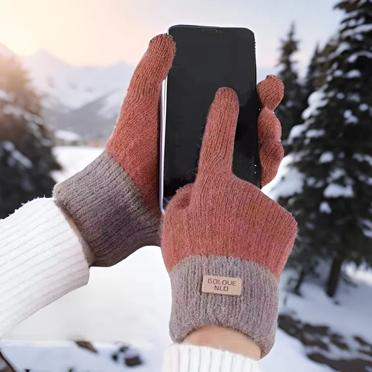 冬季手套女秋冬季加绒加厚韩版防寒触屏针织手套保暖男女毛线手套