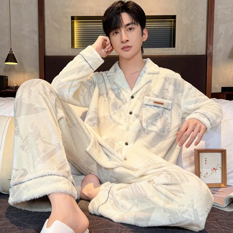 2025新款男士睡衣秋冬季冬天款珊瑚绒加绒加厚保暖大码学生家居服