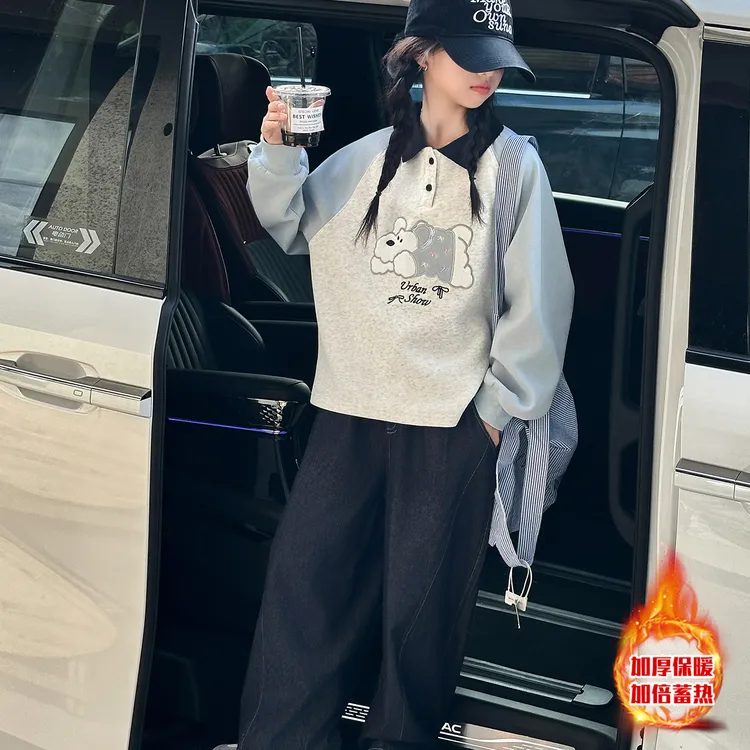 6-12岁女童潮款卫衣套装加绒加厚秋冬儿童休闲两件套洋气冬季大童