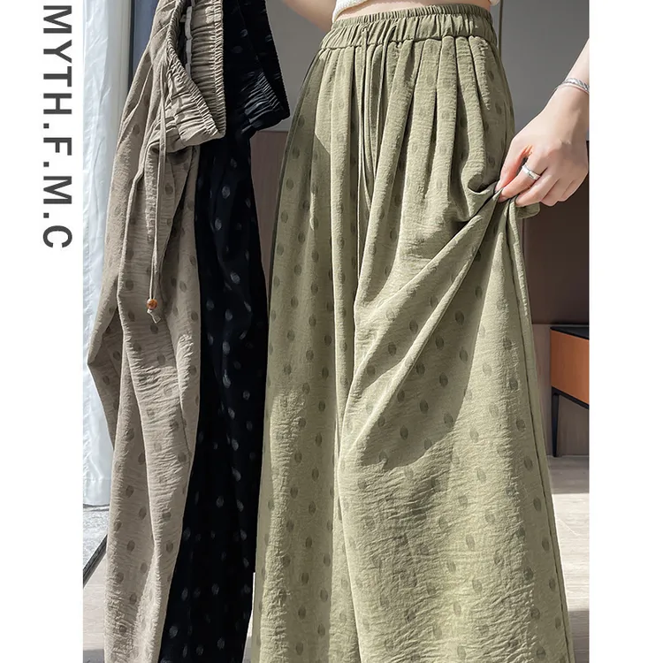 波点亚麻山本裤子女夏季薄款2025新款宽松九分冰丝直筒阔腿裤垂感