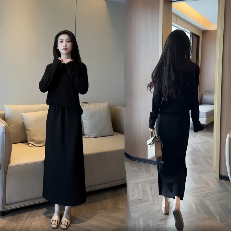 纯欲慵懒风套装女秋季宽松打底长袖休闲中长款裙子时尚气质两件套