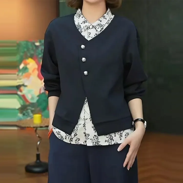 潮流百搭假两件设计感长袖衬衫女2025秋季新款休闲显瘦减龄上衣