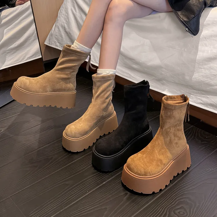 贾不假松糕厚底马丁靴女2025新款秋季百搭洋气短靴小个子流行爆款