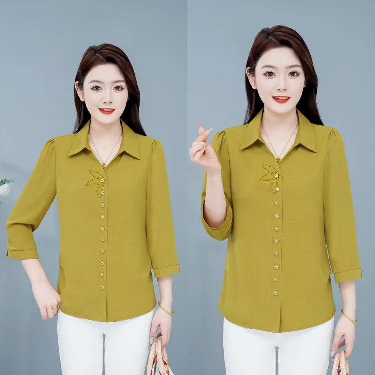 刺绣常规款时尚中老年女装气质百搭女装宽松小衫韩版显瘦夏季