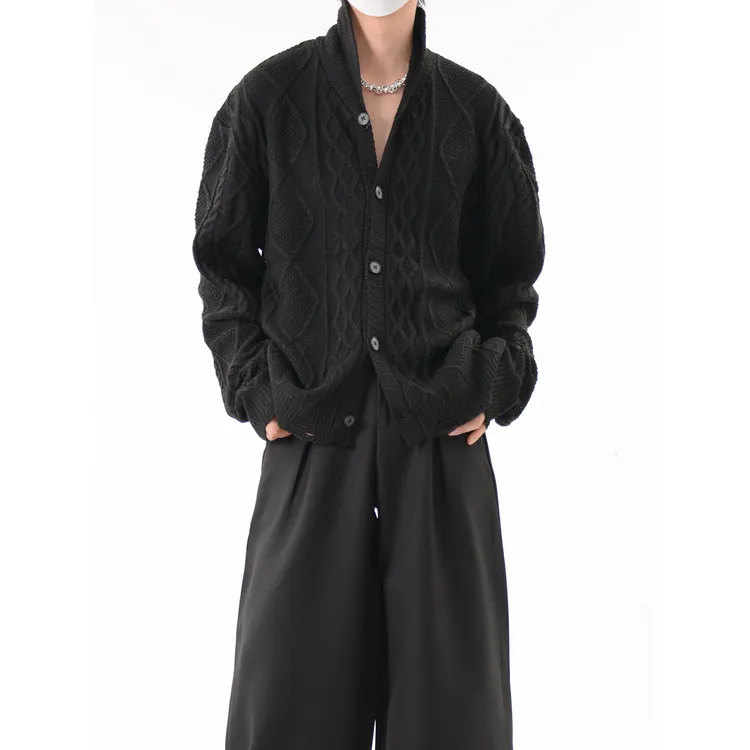 LUCE GARMENT设计感解构拼接毛衣外套男秋冬季慵懒风长袖针织开衫