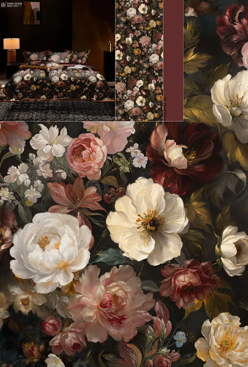 老宋精选-设计师款琉云缎系列【巴洛克绽放】手绘油画风四件套-1625