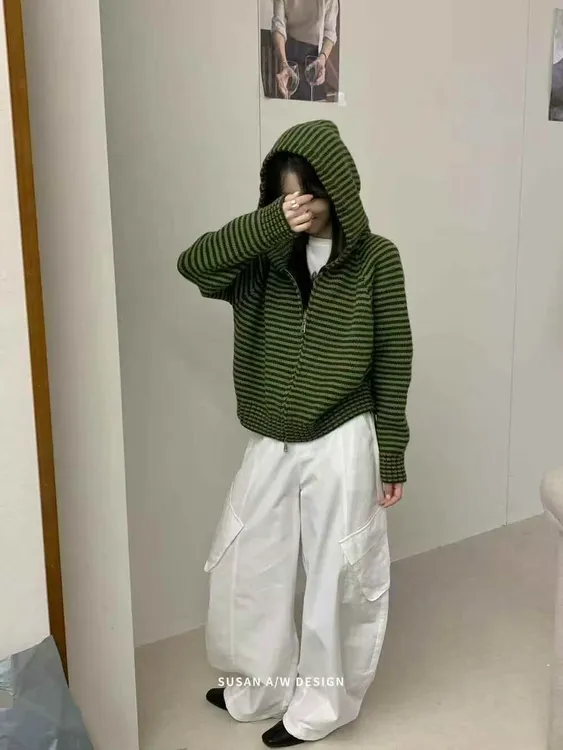 韩系条纹拉链针织开衫2025新款时尚气质减龄百搭毛衣女外套上衣潮