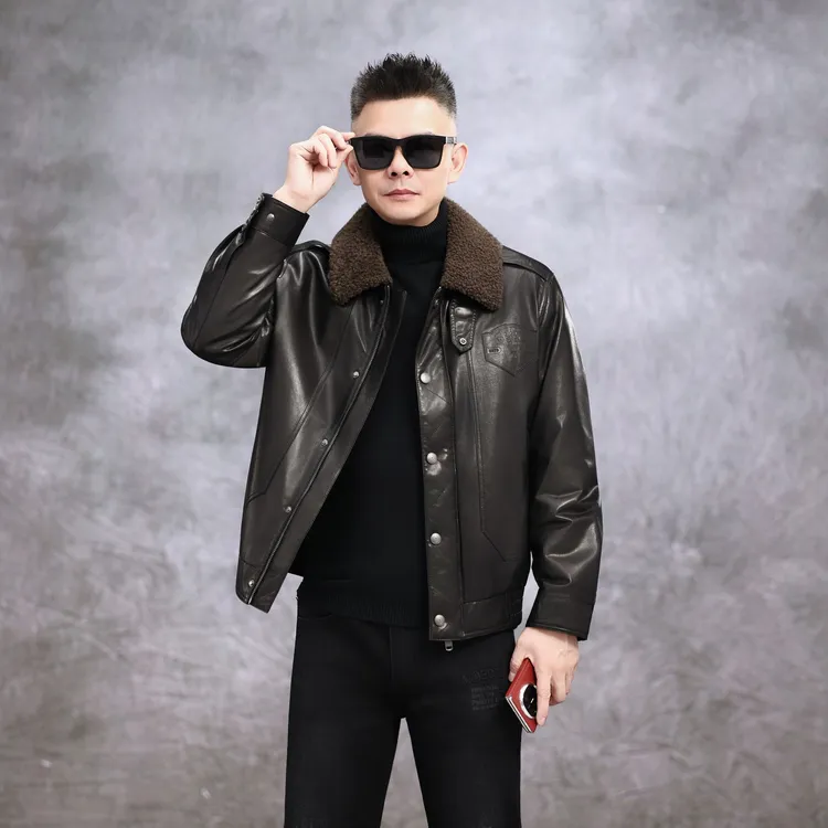 【GMSC】超薄金光山羊Corana羊毛加厚保暖#62572男士真皮飞行夹克