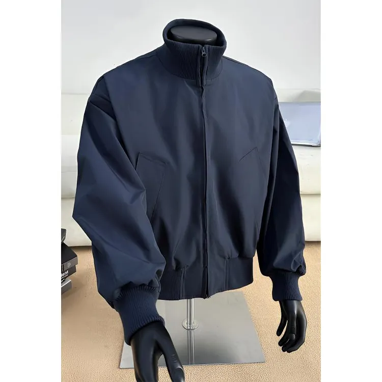 cleanfit藏蓝色飞行夹克棉服男春季薄款美式短款外套立领棉衣男生