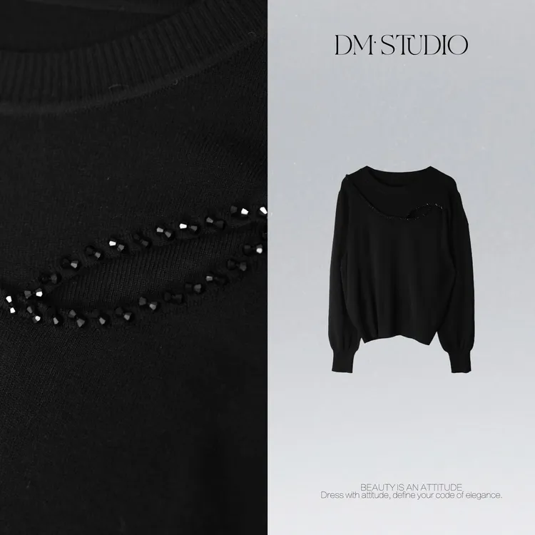 DEDM•STUDIO/气质百搭小众休闲钉钻针织长袖套头毛衫2510ZZS/552