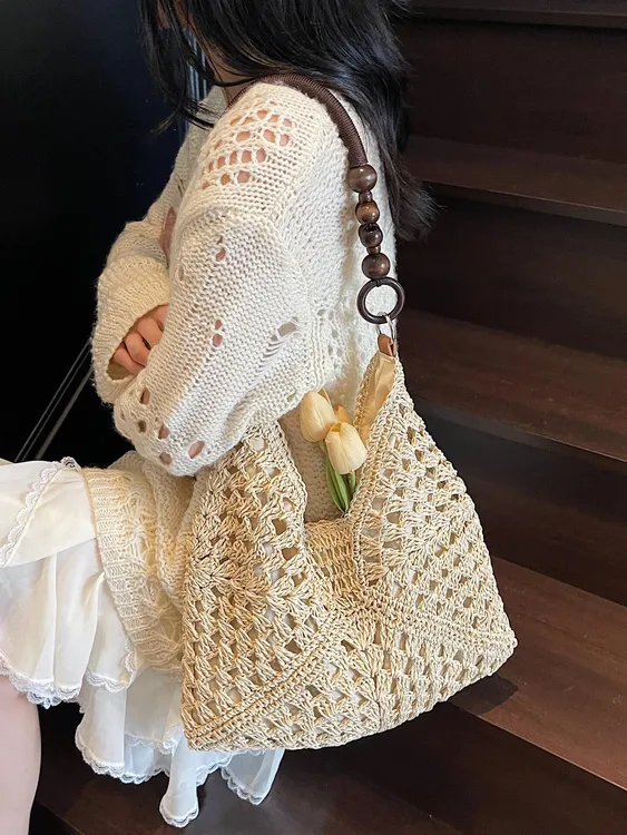 夏天大容量草编包女爆款海边度假风沙滩包百搭通勤编织单肩托特包