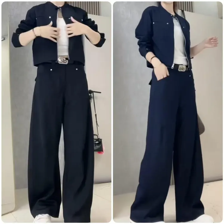 2025春秋季新款女士欧货休闲套装时尚显瘦减龄短外套阔腿裤两件套