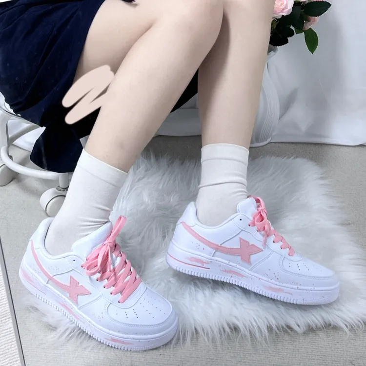 【定制球鞋】特步 空军一号 校园风 少女 百搭休闲 轻便透气 米白色