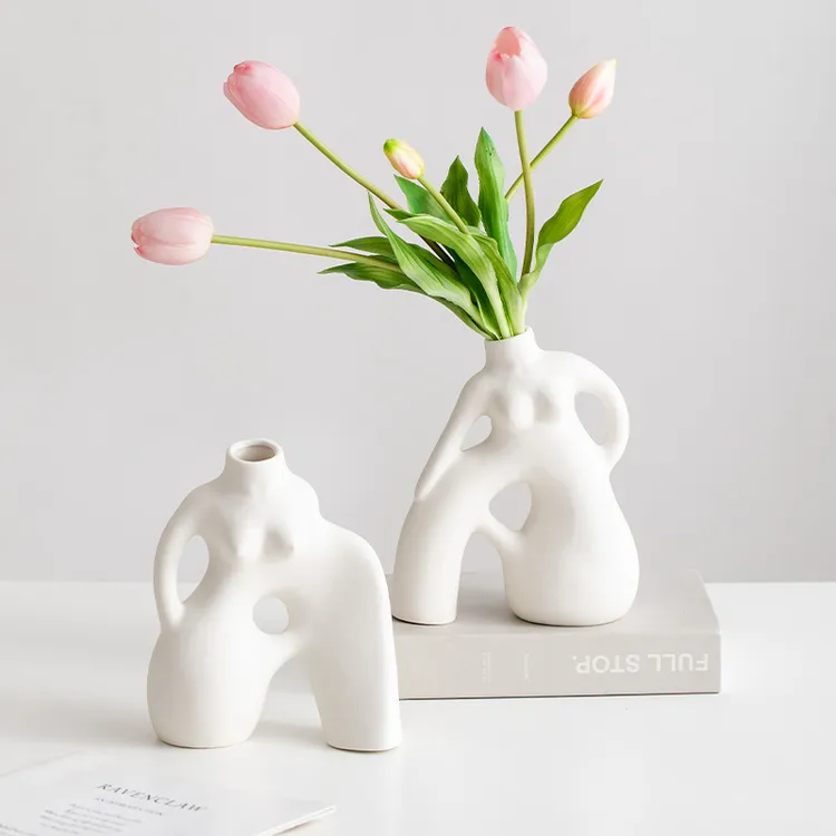 花架读装饰创意途插花桌面玄关摆件干花白色陶瓷客厅花器北欧花瓶