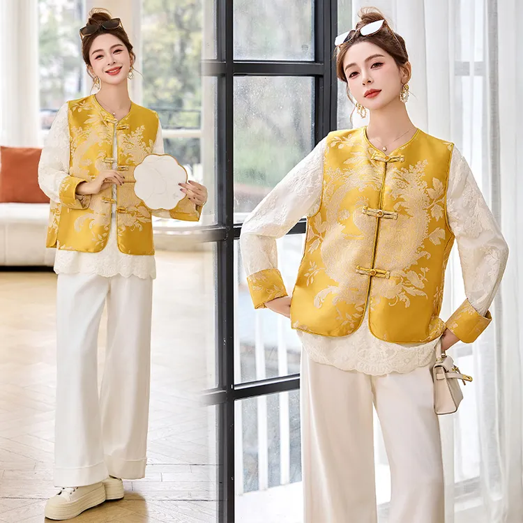 高贵新中式春秋提花国风花色马甲女款爆款2025新款外穿开春时尚