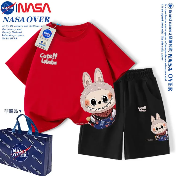 NASA联名儿童短袖套装夏季纯棉2025新款潮牌男女童运动两件套夏装