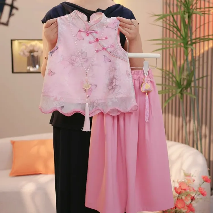 女童汉服套装夏季2025新款儿童新中式夏装女孩碎花背心两件套洋气