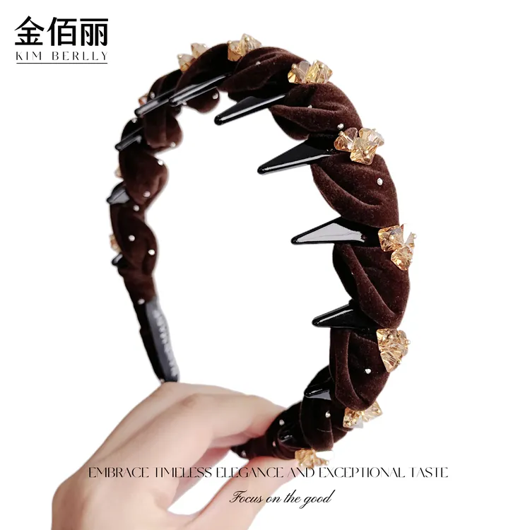 【路易斯 光影】秋冬丝绒气质韩系闪钻简约洗脸齿梳漂亮高颅顶发箍