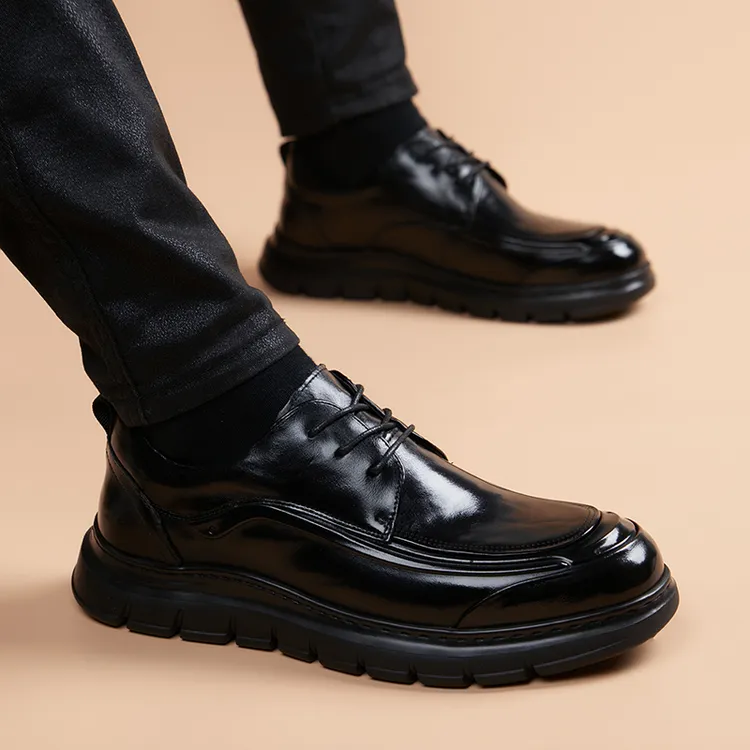 头层牛皮男士商务正装皮鞋男款真皮内增高英伦风一脚蹬休闲皮鞋子