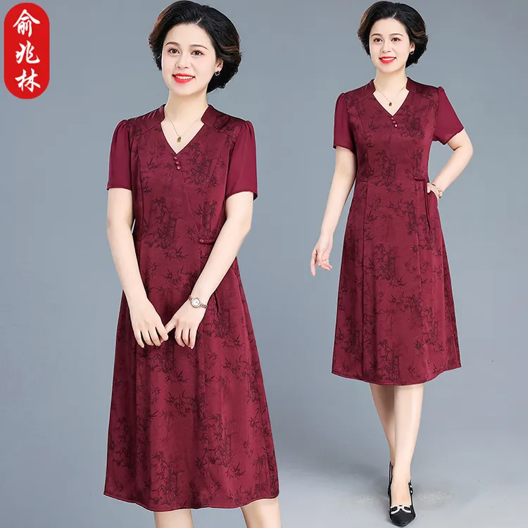 俞兆林喜婆婆婚宴装连衣裙妈妈夏装长裙中老年人女士夏季旗袍裙子