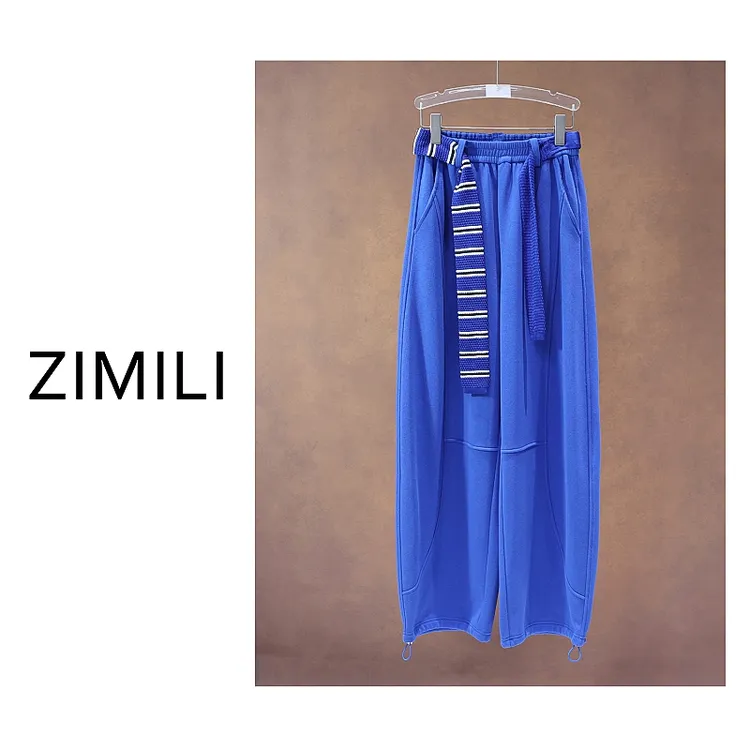 【亮哥欧货女装】冬季加绒加厚《0°C寒冬系列》琉璃蓝阔腿裤260116