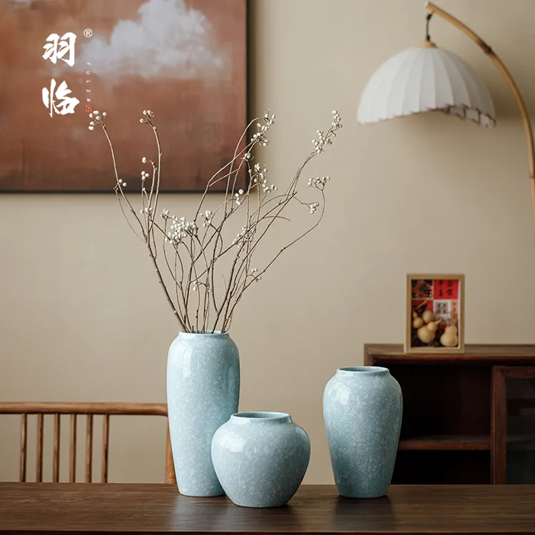 景德镇台面陶罐中式仿真花水培养鲜花陶瓷花瓶现代简约玄关装饰品