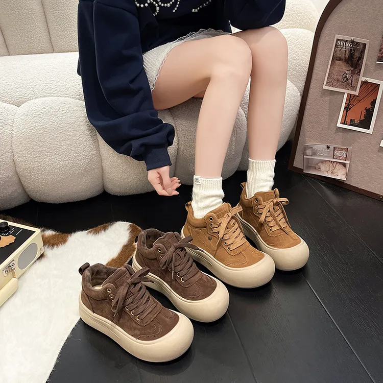 加绒高帮鞋女2025秋冬新款厚底百搭休闲脏脏运动板鞋加厚保暖棉鞋