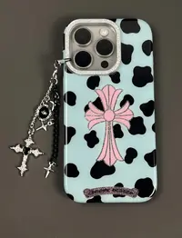 ins韩系豹纹粉色闪粉十字架适用iPhone16Promax苹果15/14手机壳