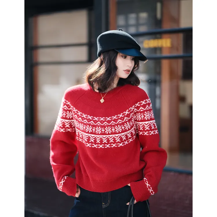 PRASE·噜【新年派对】微胖显瘦费尔岛羊毛宽松冬圆领毛衣PR512E30