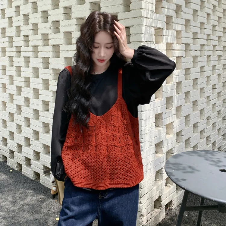 复古文艺风减龄百搭套装女2025秋季新款设计感上衣针织背心两件套