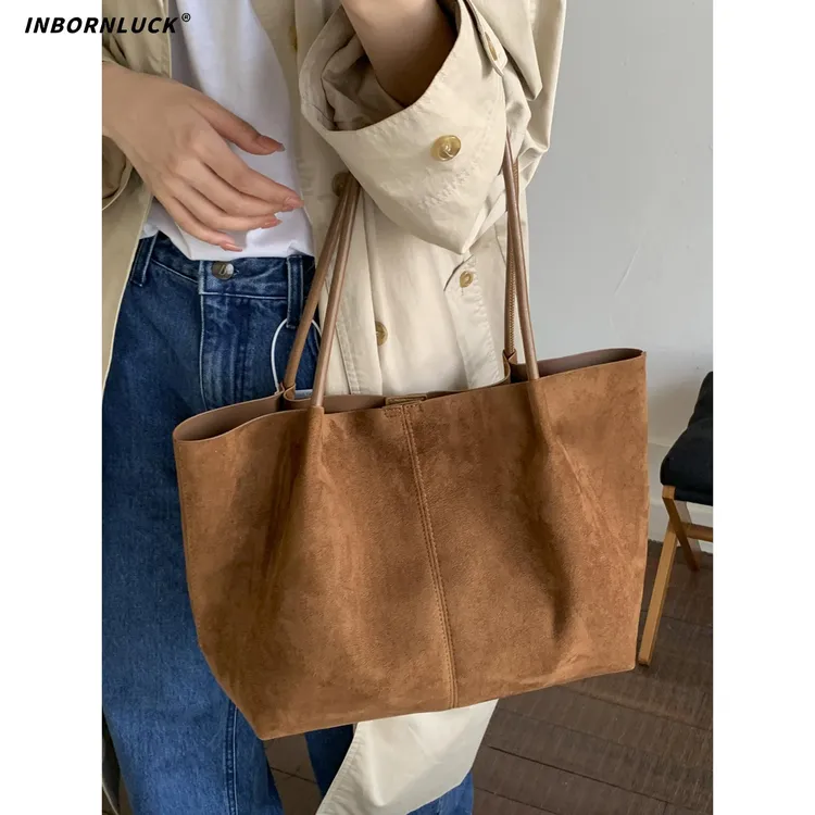 麂皮绒包包女大容量2025新款秋冬季百搭单肩子母包复古通勤托特包