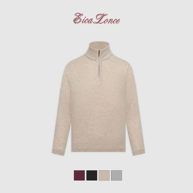 意卡伦萨「秋冬季新品」16微米绵羊毛针织衫拉链羊毛衫男SN80221