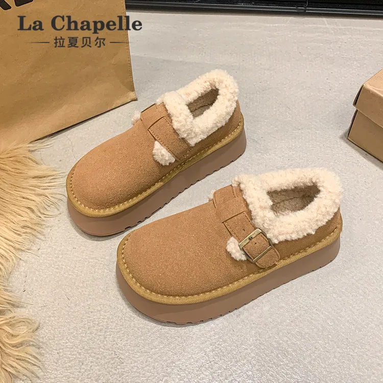 拉夏贝尔加绒加厚勃肯鞋女鞋2025年冬季新款厚底百搭简约保暖棉鞋